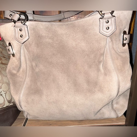 Handbags - Coach EUC Gray/Beige Suede Edie Shoulder Bag